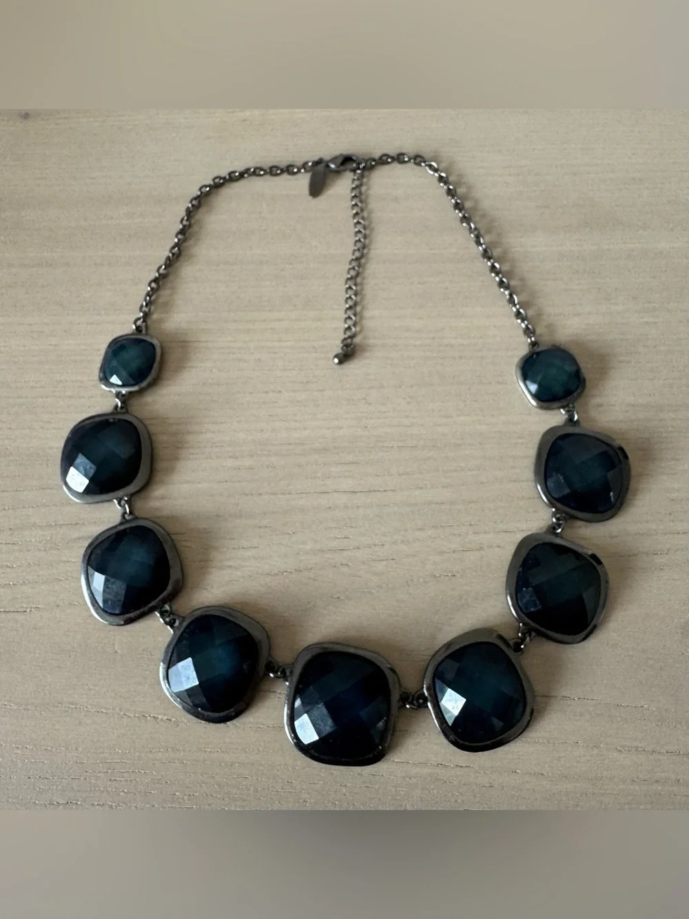 New York & Company - Chunky Gunmetal Necklace with Sapphire Blue Faceted Stones